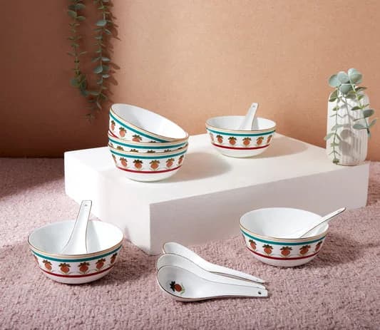 Blushed Orchard Ceramic Soup Bowl Set, Set of 12 — Commercial Vitrified Ceramic Tableware Khurja