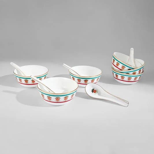 Blushed Orchard Ceramic Soup Bowl Set, Set of 12 — Vitrified Tableware Angle 2 | Prince Ceramics Khurja