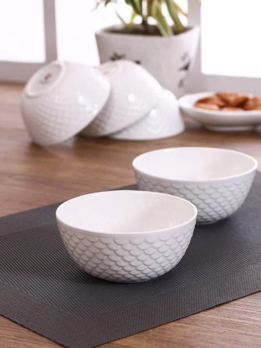 Basics Ceramic Ripple Soup Bowl, Small, Plain White, Set of 4 — Commercial Vitrified Ceramic Tableware Manufactured in Khurja