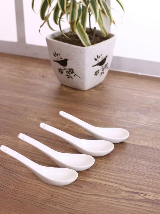 Basic Soup Spoon, Plain White, 4 pieces — Commercial Vitrified Ceramic Tableware Manufactured in Khurja