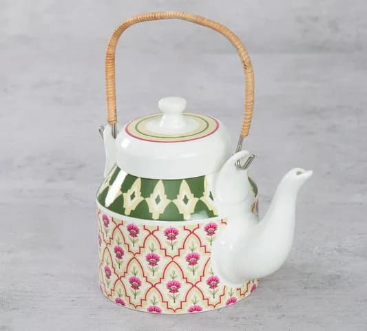 Rose Mallow Moscheutos Ceramic Desi Kettle, 1 Piece — Commercial Vitrified Ceramic Tableware Khurja