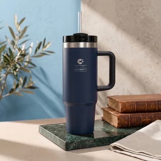 Vacuum EverSip® Chrome Tumbler 900 ml for Adults for Office & Gym — Vitrified Tableware Angle 2 | Prince Ceramics Khurja