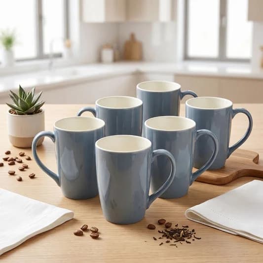 Porcelain Coffee Mug (Set of 6) Textures Sway Glossy Finish Mugs for Home, Office & Gifting, 270 ml — Commercial Vitrified Ceramic Tableware Khurja