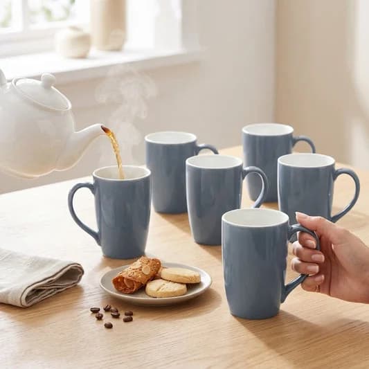 Porcelain Coffee Mug (Set of 6) Textures Sway Glossy Finish Mugs for Home, Office & Gifting, 270 ml — Vitrified Tableware Angle 2 | Prince Ceramics Khurja