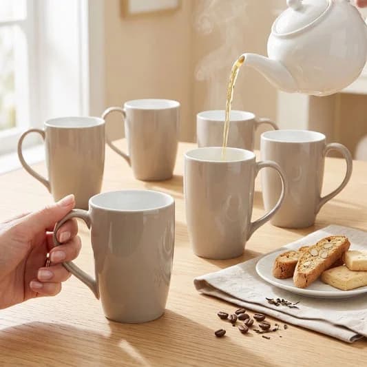Porcelain Coffee Mug (Set of 6) Textures Ground Glossy Finish Mugs for Home, Office & Gifting, 270 ml — Vitrified Tableware Angle 2 | Prince Ceramics Khurja