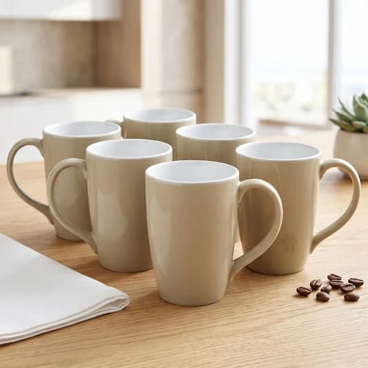 Porcelain Coffee Mug (Set of 6) Textures Aroma Glossy Finish Mugs for Home, Office & Gifting, 270 ml — Commercial Vitrified Ceramic Tableware Khurja
