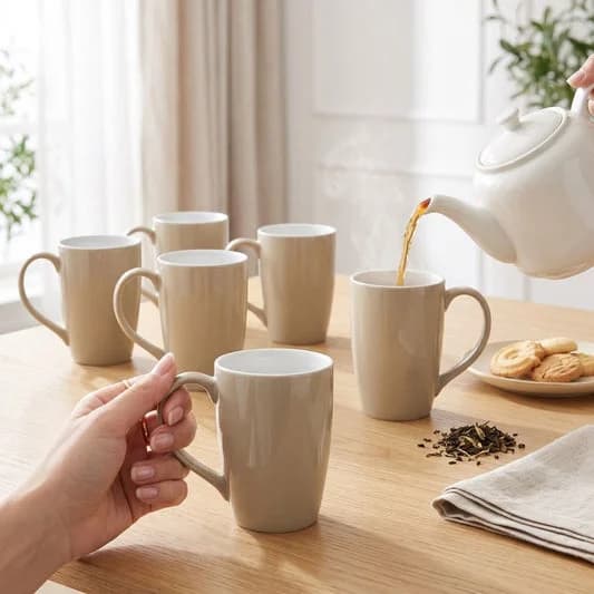 Porcelain Coffee Mug (Set of 6) Textures Aroma Glossy Finish Mugs for Home, Office & Gifting, 270 ml — Vitrified Tableware Angle 2 | Prince Ceramics Khurja