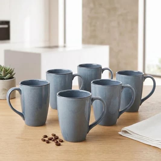Porcelain Coffee Mug (Set of 6) Reactive Glossy Finish Mugs for Home, Office & Gifting, 270 ml — Commercial Vitrified Ceramic Tableware Khurja
