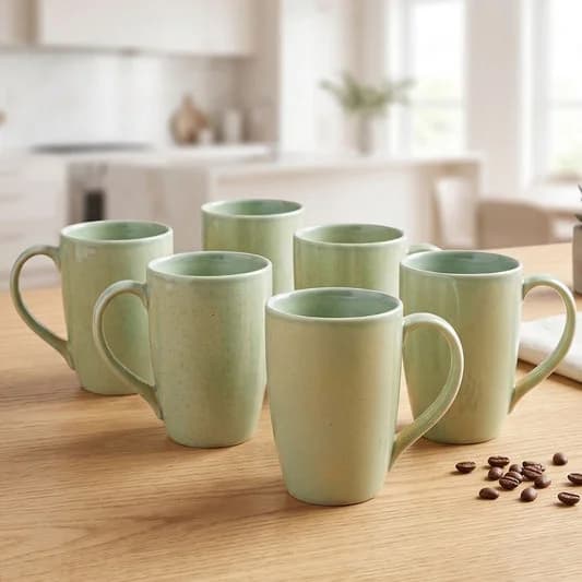 Porcelain Coffee Mug (Set of 6) Reactive Glossy Finish Mugs for Home, Office & Gifting, 270 ml — Vitrified Tableware Angle 2 | Prince Ceramics Khurja