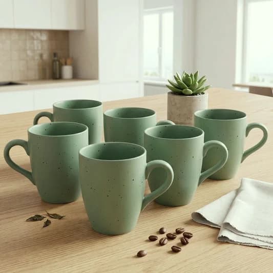 Porcelain Coffee Mug (Set of 6) Grains Matte Finish Mugs for Home, Office & Gifting, 270 ml — Commercial Vitrified Ceramic Tableware Khurja