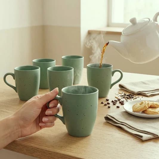 Porcelain Coffee Mug (Set of 6) Grains Matte Finish Mugs for Home, Office & Gifting, 270 ml — Vitrified Tableware Angle 2 | Prince Ceramics Khurja