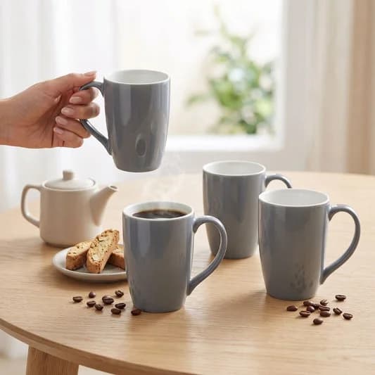 Porcelain Coffee Mug (Set of 4) Textures Sway Glossy Finish Mugs for Home, Office & Gifting, 270 ml — Vitrified Tableware Angle 2 | Prince Ceramics Khurja