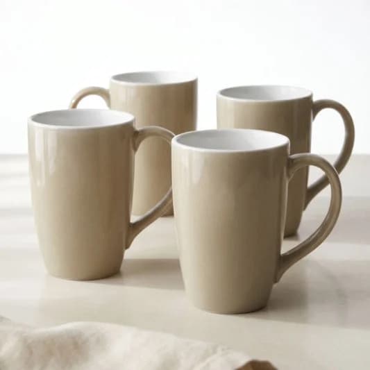 Porcelain Coffee Mug (Set of 4) Textures Ground Glossy Finish Mugs for Home, Office & Gifting, 270 ml — Vitrified Tableware Angle 1 | Prince Ceramics Khurja