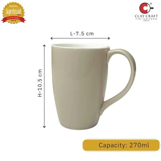 Porcelain Coffee Mug (Set of 2) Textures Ground Glossy Finish Mug for Home, Office & Gifting, 270 ml — Vitrified Tableware Angle 2 | Prince Ceramics Khurja