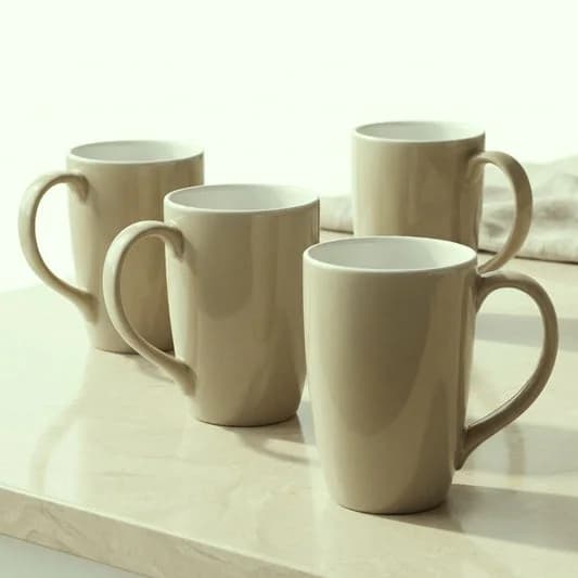 Porcelain Coffee Mug (Set of 4) Textures Aroma Glossy Finish Mugs for Home, Office & Gifting, 270 ml — Vitrified Tableware Angle 1 | Prince Ceramics Khurja