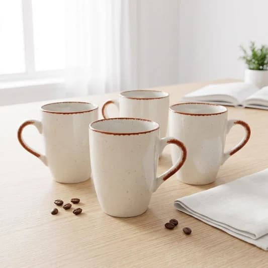 Porcelain Coffee Mug (Set of 4) Matte Finish Mugs for Home, Office & Gifting, 270 ml — Vitrified Tableware Angle 1 | Prince Ceramics Khurja