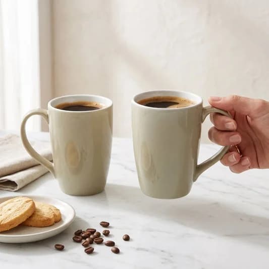 Porcelain Coffee Mug (Set of 2) Textures Aroma Glossy Finish Mug for Home, Office & Gifting, 270 ml — Vitrified Tableware Angle 1 | Prince Ceramics Khurja