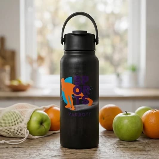 Vivid Phantom Vacuum Insulated Double Walled Printed 18 Hrs Hot & 24 Hrs Cold, BIS Certified, Stainless Steel Flask 700 ml — Vitrified Tableware Angle 2 | Prince Ceramics Khurja