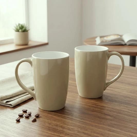 Porcelain Coffee Mug (Set of 2) Textures Aroma Glossy Finish Mug for Home, Office & Gifting, 270 ml — Vitrified Tableware Angle 2 | Prince Ceramics Khurja