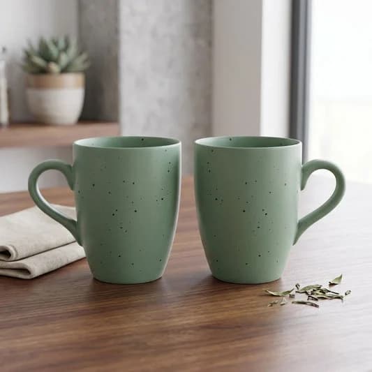Porcelain Coffee Mug (Set of 2) Matte Finish Mug for Home, Office & Gifting, 270 ml — Vitrified Tableware Angle 2 | Prince Ceramics Khurja