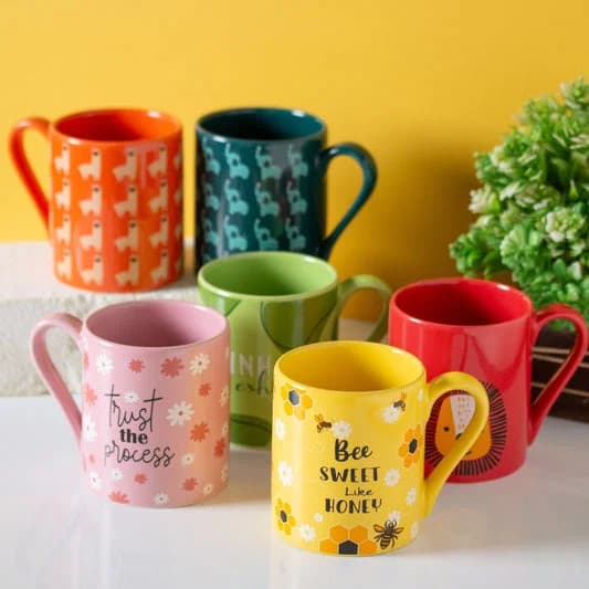 Swing Pebble Ceramic Coffee & Milk Mug with Printed Quotes, 280ml — Vitrified Tableware Angle 1 | Prince Ceramics Khurja