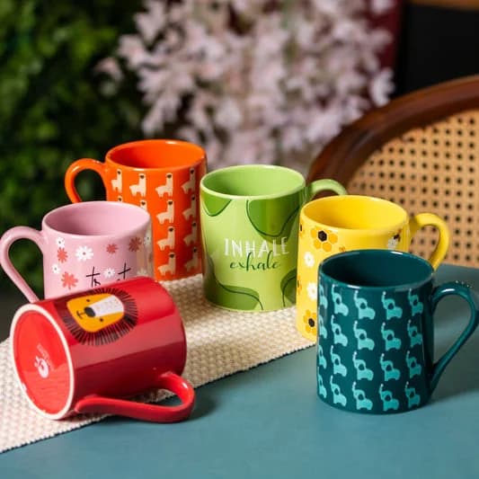 Swing Pebble Ceramic Coffee & Milk Mug with Printed Quotes, 280ml — Vitrified Tableware Angle 2 | Prince Ceramics Khurja
