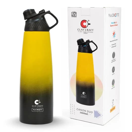 Canon Duo Vacuum Insulated Double Walled Water Bottle 18 Hrs Hot & 24 Hrs Cold Stainless Steel Flask, BIS Certified, 1060ml — Vitrified Tableware Angle 2 | Prince Ceramics Khurja