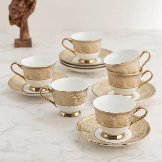 New Georgian Ebony Ceramic Cup & Saucer Set, 140ml, Set of 12 — Commercial Vitrified Ceramic Tableware Manufactured in Khurja