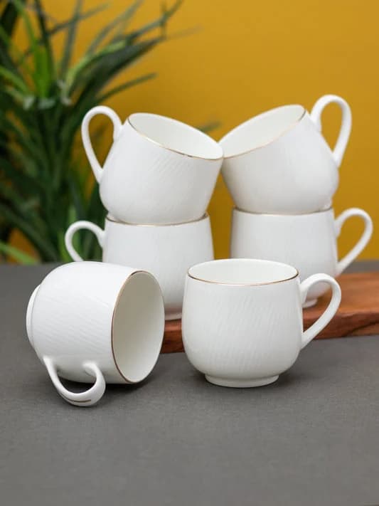 Twig Impression Coffee & Tea Mug Set of 6 — Commercial Vitrified Ceramic Tableware Manufactured in Khurja