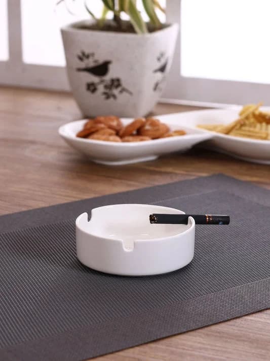 Basic Ashtray 3 Cut Plain White — Commercial Vitrified Ceramic Tableware Manufactured in Khurja