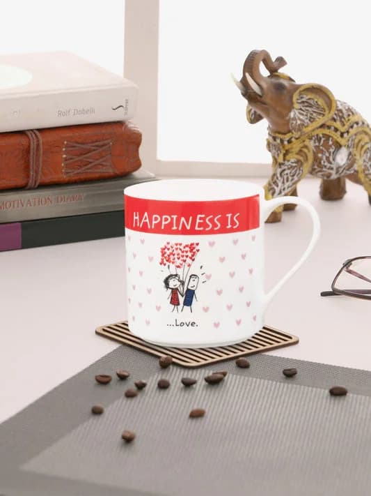 Happiness Love Ceramic Coffee/ Milk Mug 300ml 1 Piece — Commercial Vitrified Ceramic Tableware Manufactured in Khurja