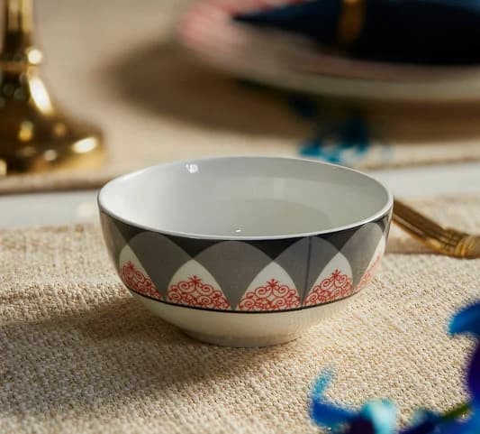 Onyx Elegance Ceramic Katori Bowl, 10cm — Vitrified Tableware Angle 1 | Prince Ceramics Khurja