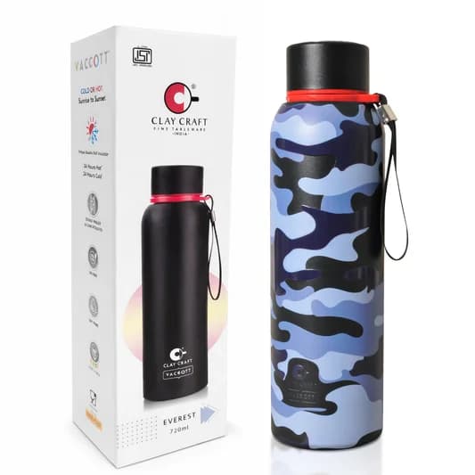 Everest Military Vacuum Insulated Double Walled Water Bottle 18 Hrs Hot & 24 Hrs Cold Stainless Steel Flask, BIS Certified, 700ml — Vitrified Tableware Angle 2 | Prince Ceramics Khurja