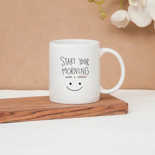 Swiss Coffee Mug, 1 piece, 280ml, A Smile — Vitrified Tableware Angle 1 | Prince Ceramics Khurja