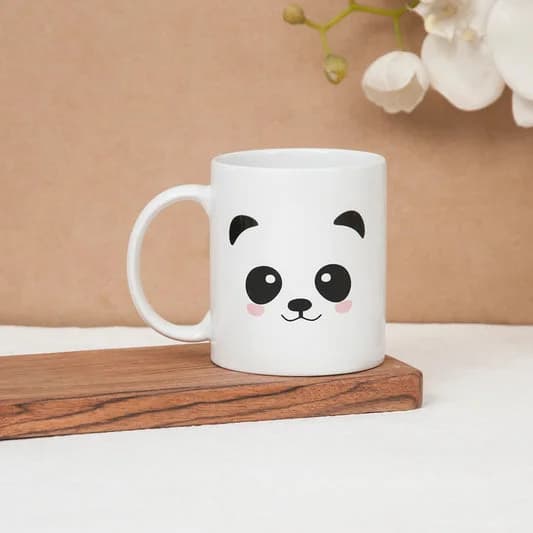 Swiss Coffee Mug, 1 piece, 280ml, Cute Panda — Vitrified Tableware Angle 1 | Prince Ceramics Khurja