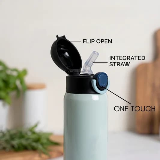 Sonic Pro One-Touch Lid Vacuum Insulated Double Walled Water Bottle 18 Hrs Hot & 24 Hrs Cold Stainless Steel Flask, BIS Certified, 500ml — Vitrified Tableware Angle 2 | Prince Ceramics Khurja