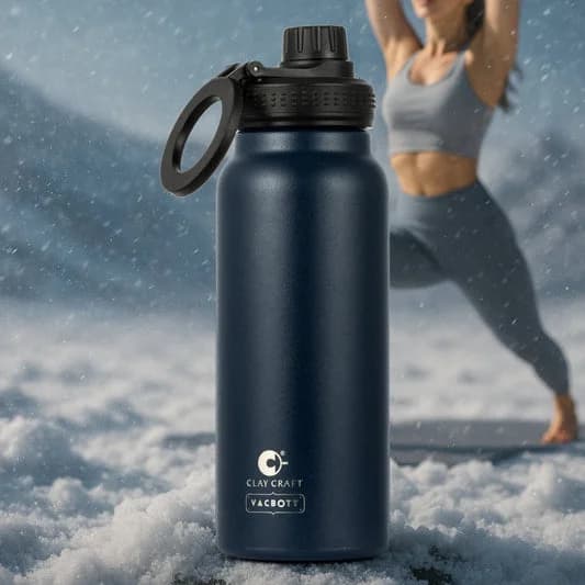 MagHydro™, MagSafe Compatible Vacuum Insulated Double Walled Water Bottle 18 Hrs Hot & 24 Hrs Cold, Phone Stand, Tripod, Stainless Steel Flask, BIS Certified, 700ml — Vitrified Tableware Angle 1 | Prince Ceramics Khurja