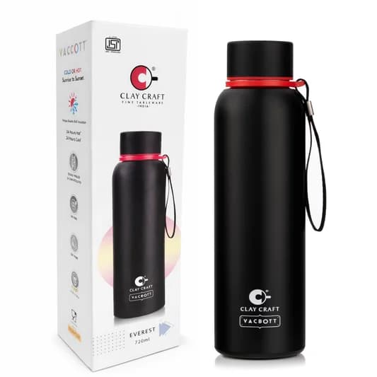 Everest Vacuum Insulated Double Walled Water Bottle 18 Hrs Hot & 24 Hrs Cold Stainless Steel Flask, BIS Certified, 500/700/1000ml — Vitrified Tableware Angle 2 | Prince Ceramics Khurja