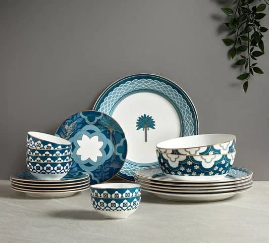 Oceanic Opulence Ceramic Dinner Set, 20-Piece, For Family of 6 — Commercial Vitrified Ceramic Tableware Khurja