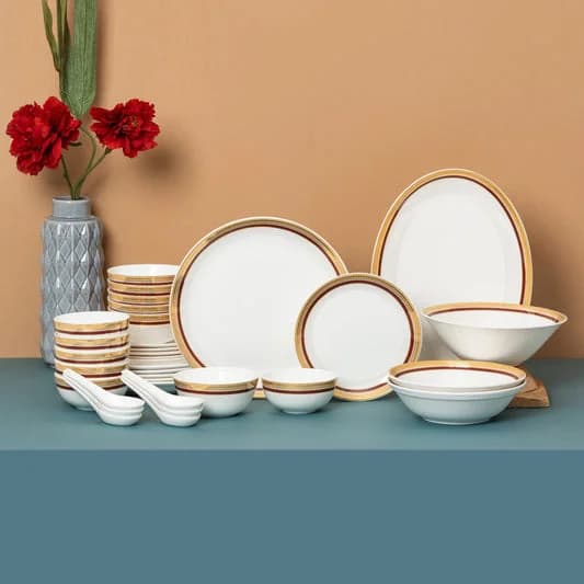 Urmi Aroma Ceramic Dinner Set, 34-Piece (AS3), For Family of 6 — Commercial Vitrified Ceramic Tableware Khurja