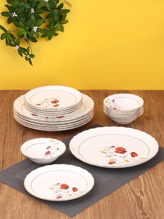 Karina Floral Ceramic Dinner Set, 18-Piece , For Family of 6 — Commercial Vitrified Ceramic Tableware Khurja