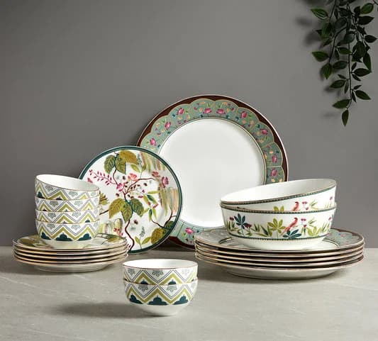 Grandeur Green Ceramic Dinner Set, 20-Piece, For Family of 6 — Commercial Vitrified Ceramic Tableware Manufactured in Khurja
