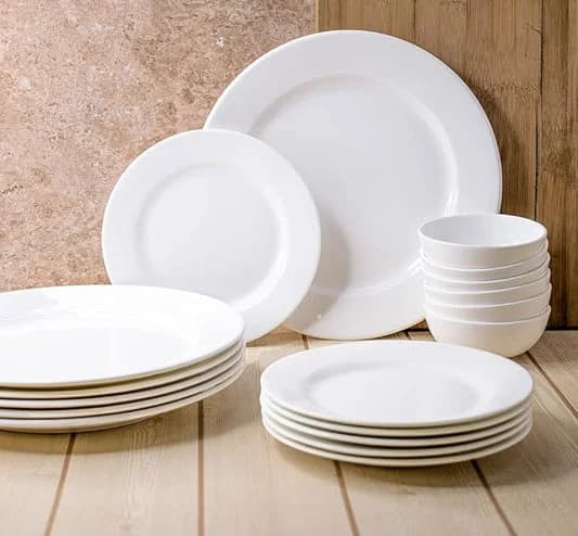 Georgian Ceramic Dinner Set, White, 18-Piece, For Family of 6 — Commercial Vitrified Ceramic Tableware Manufactured in Khurja