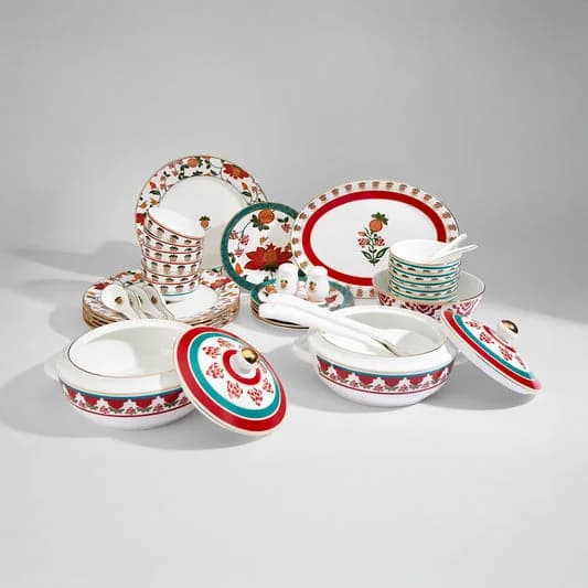 Blushed Orchard Ceramic Dinner Set, 40-Piece — Vitrified Tableware Angle 2 | Prince Ceramics Khurja