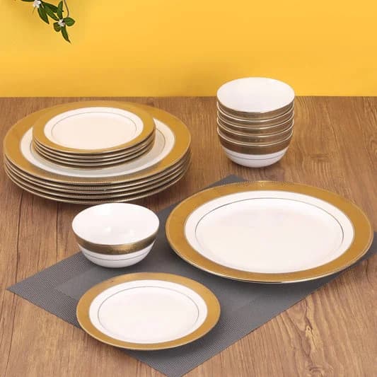 New Georgian Ebony Ceramic Dinner Set, Enchanting Gold, 18-Piece — Commercial Vitrified Ceramic Tableware Manufactured in Khurja