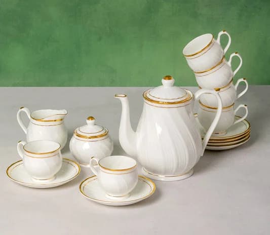 Karina Goldline 310 Tea Set of 15 — Vitrified Tableware Angle 2 | Prince Ceramics Khurja