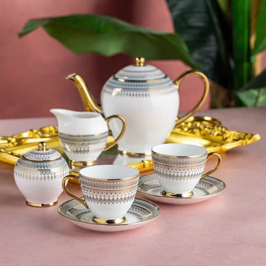 King Ebony Ceramic Tea Set, 15-Piece — Commercial Vitrified Ceramic Tableware Khurja