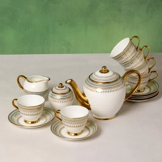 King Ebony Ceramic Tea Set, 15-Piece — Vitrified Tableware Angle 2 | Prince Ceramics Khurja