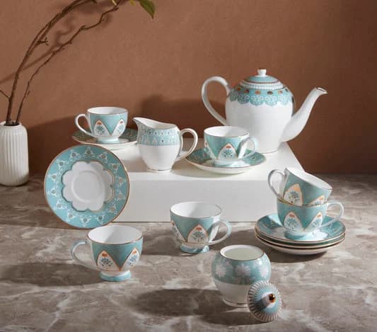 Regal Romance Olive Tea Set — Commercial Vitrified Ceramic Tableware Khurja