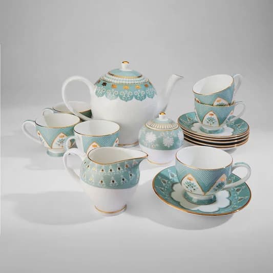 Regal Romance Olive Tea Set — Vitrified Tableware Angle 2 | Prince Ceramics Khurja